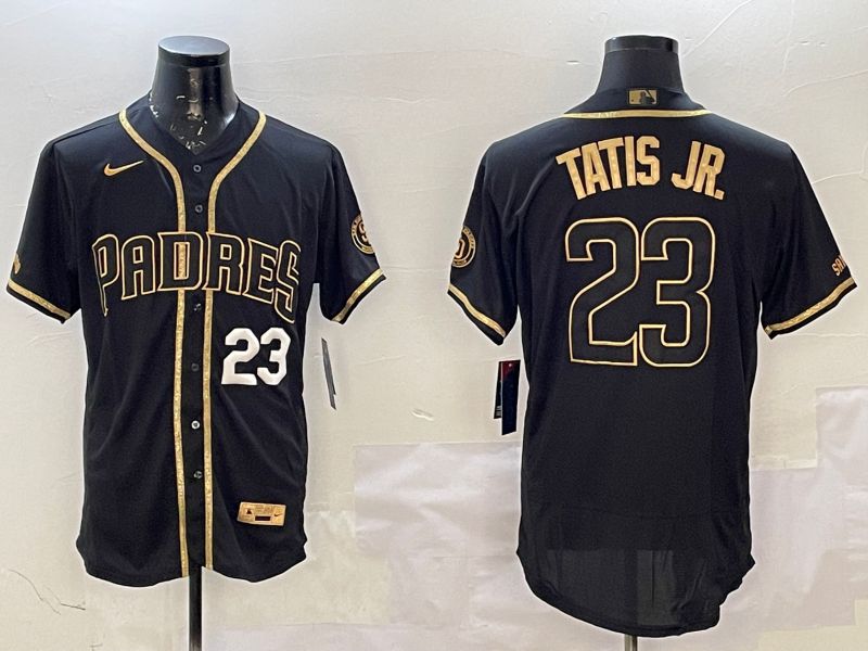 Men San Diego Padres #23 Tatis jr Black Gold Elite 2025 Nike MLB Jersey style 2